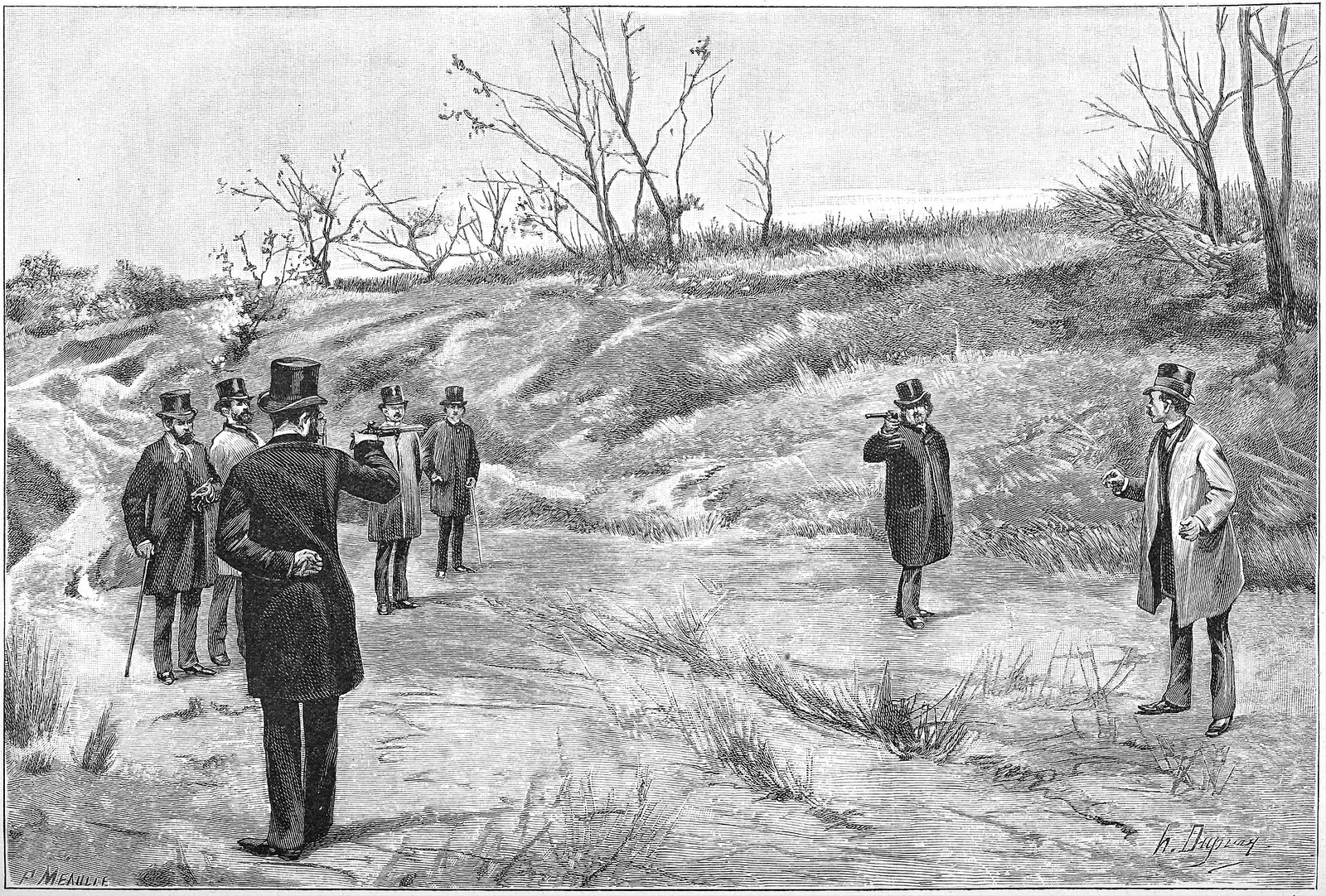 Дуэль Гамбетта–Фурту, 1878: секунданты в цилиндрах у барьера