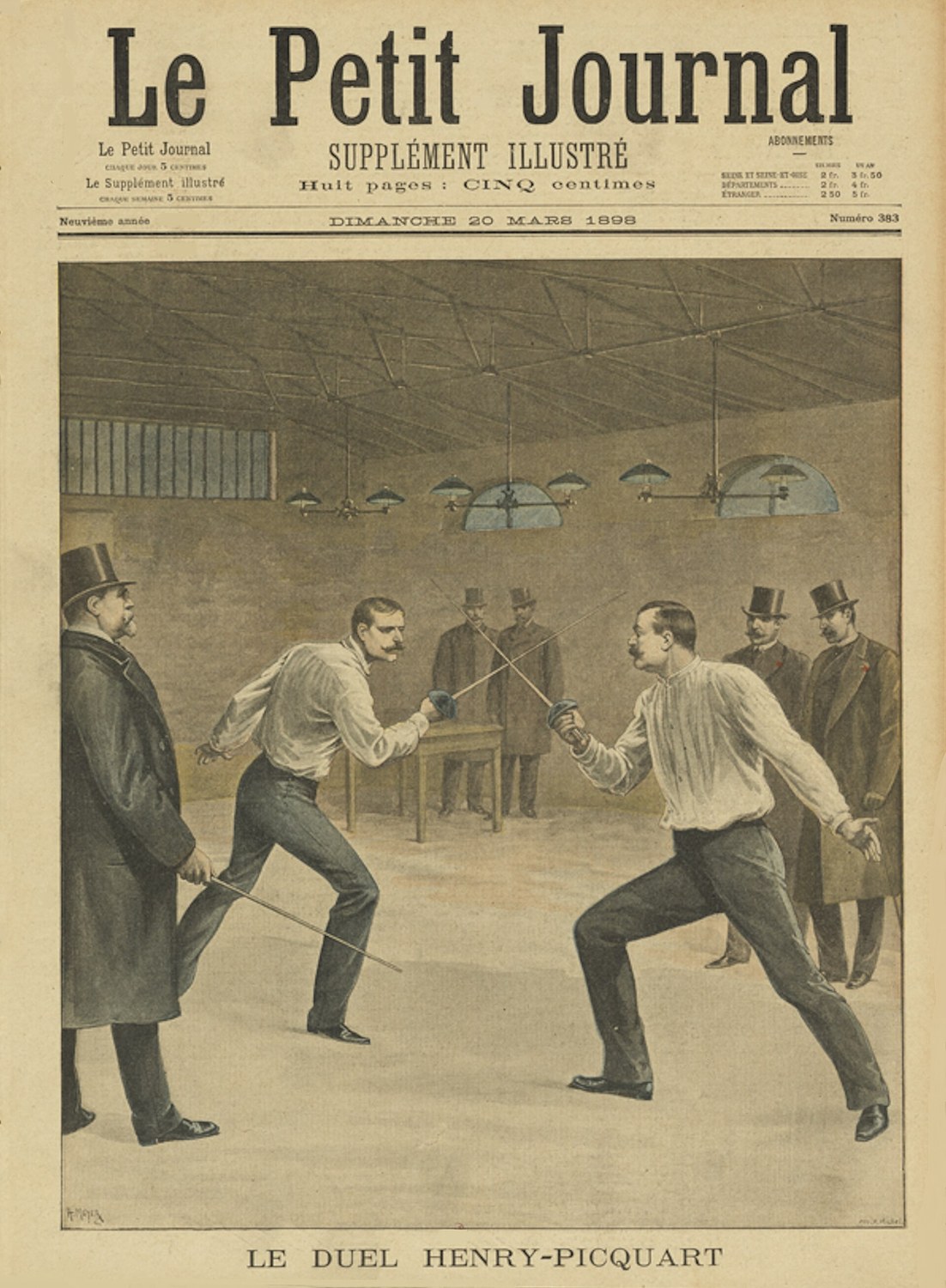 Дуэль на шпагах в зале: дело Анри–Пикара, обложка «Le Petit Journal», 1898