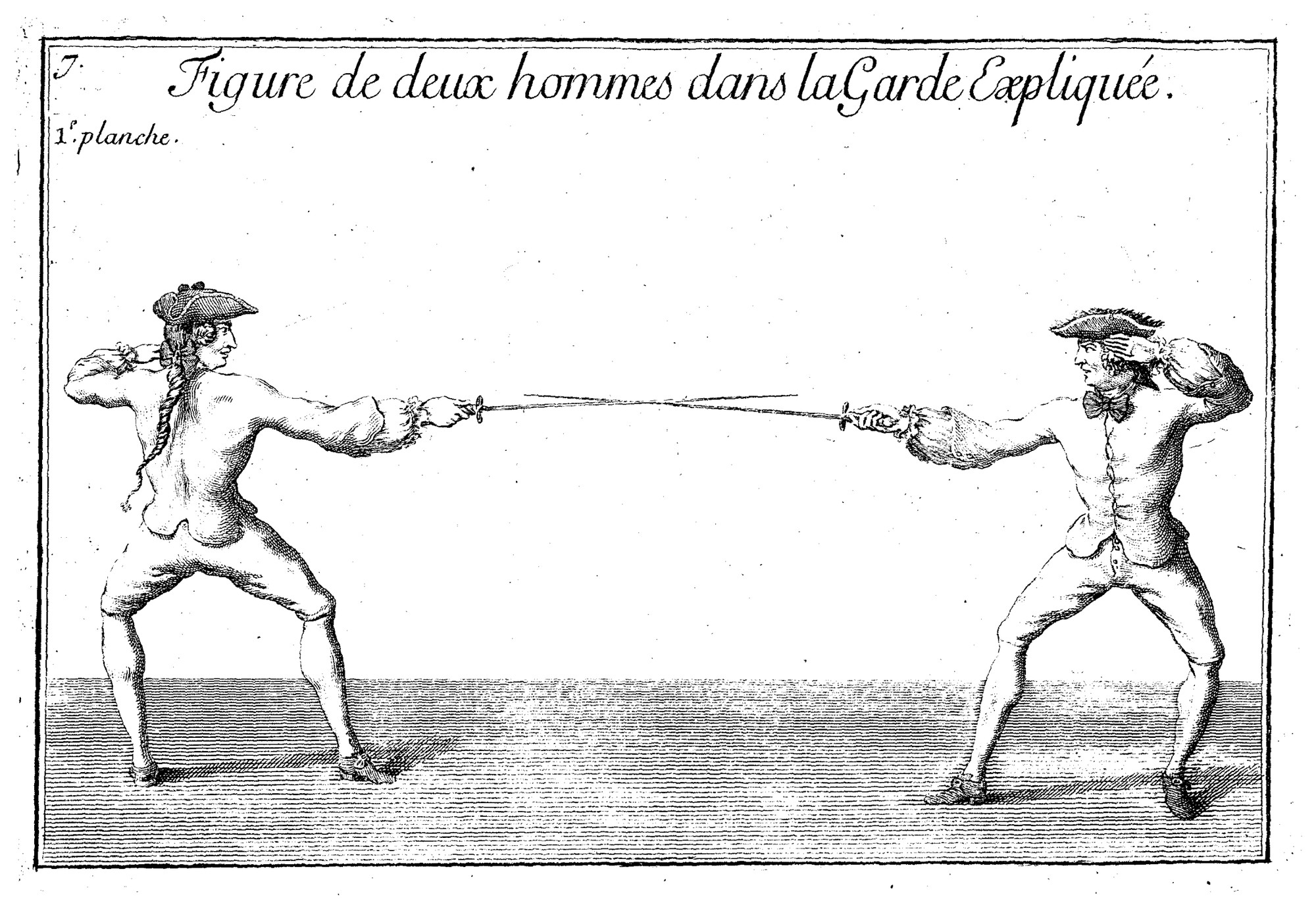 Двое в объяснённой гарде, гравюра Жирара, 1740