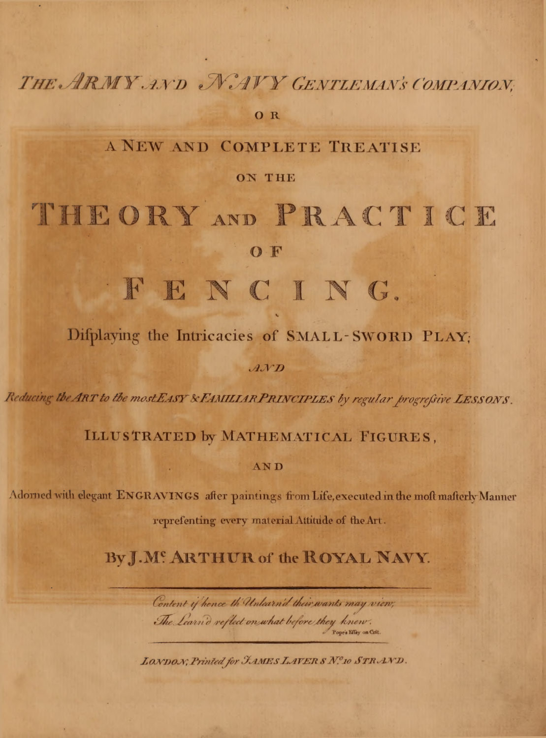 The Army and Navy Gentleman's Companion, or a New and Complete Treatise on the Theory and Practice of Fencing